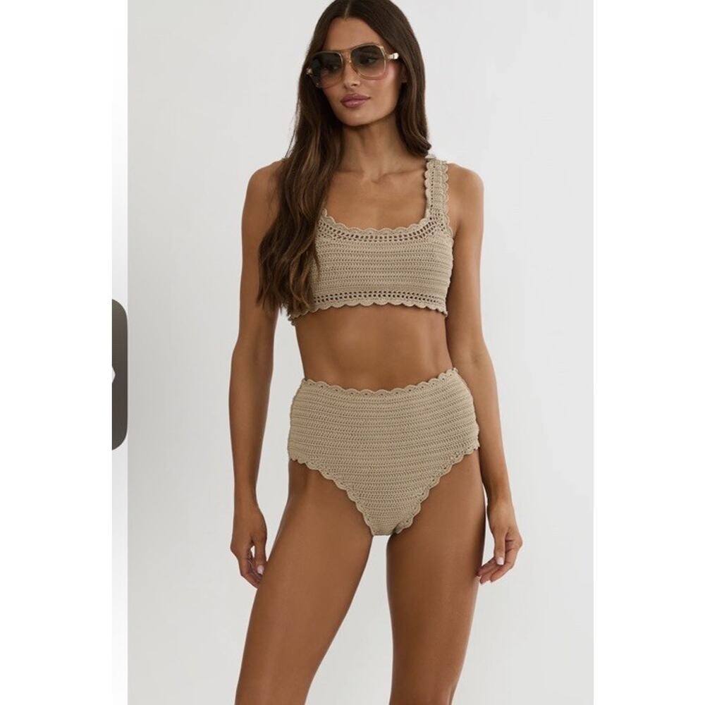 Beach Riot | ANDY TOP TAN CROCHET Bikini Swim Top Women's Sz Large NEW $138